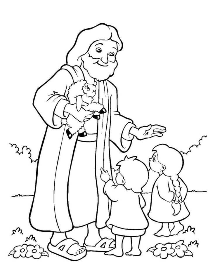 Jesús con Ovejas y dos Hijos