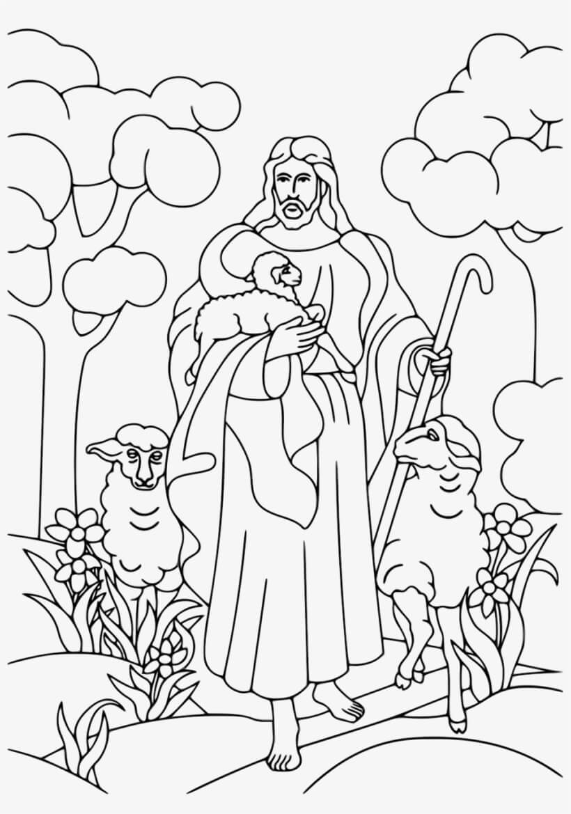 Jesús con tres Ovejas