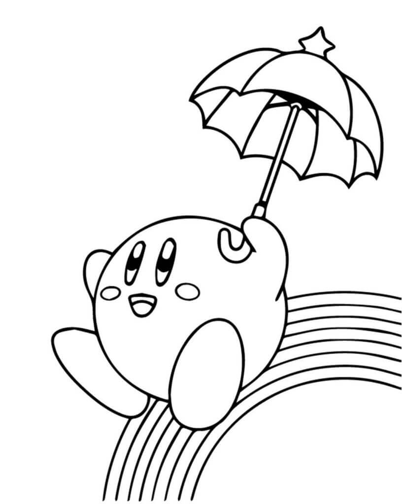 Kirby Sosteniendo Paraguas con Arcoíris