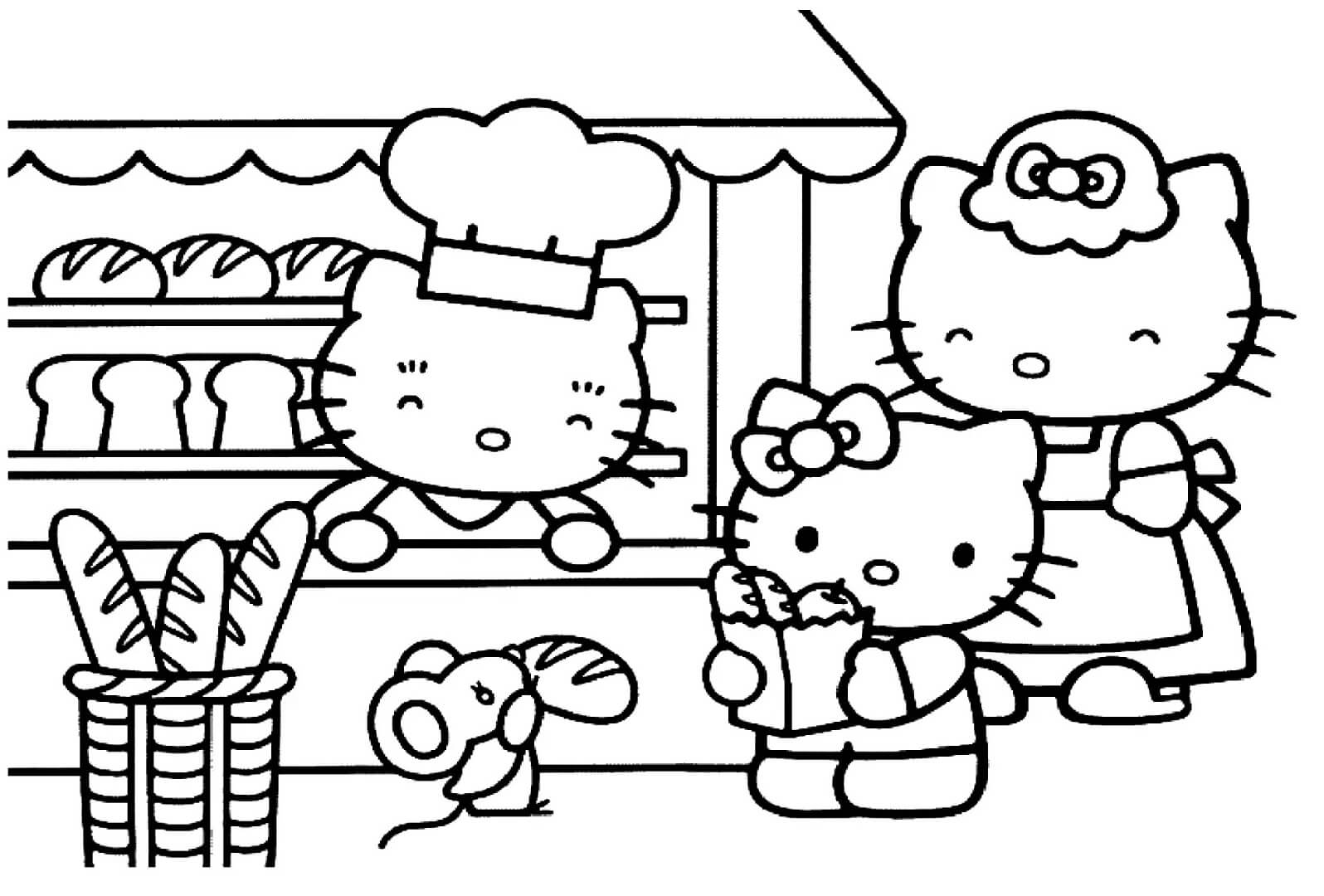 La Familia de Hello Kitty en la Panadería