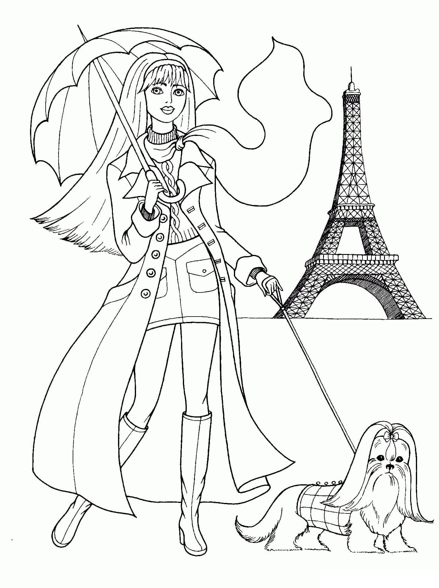 La niña Paseando al Perro y la Torre Eiffel en París