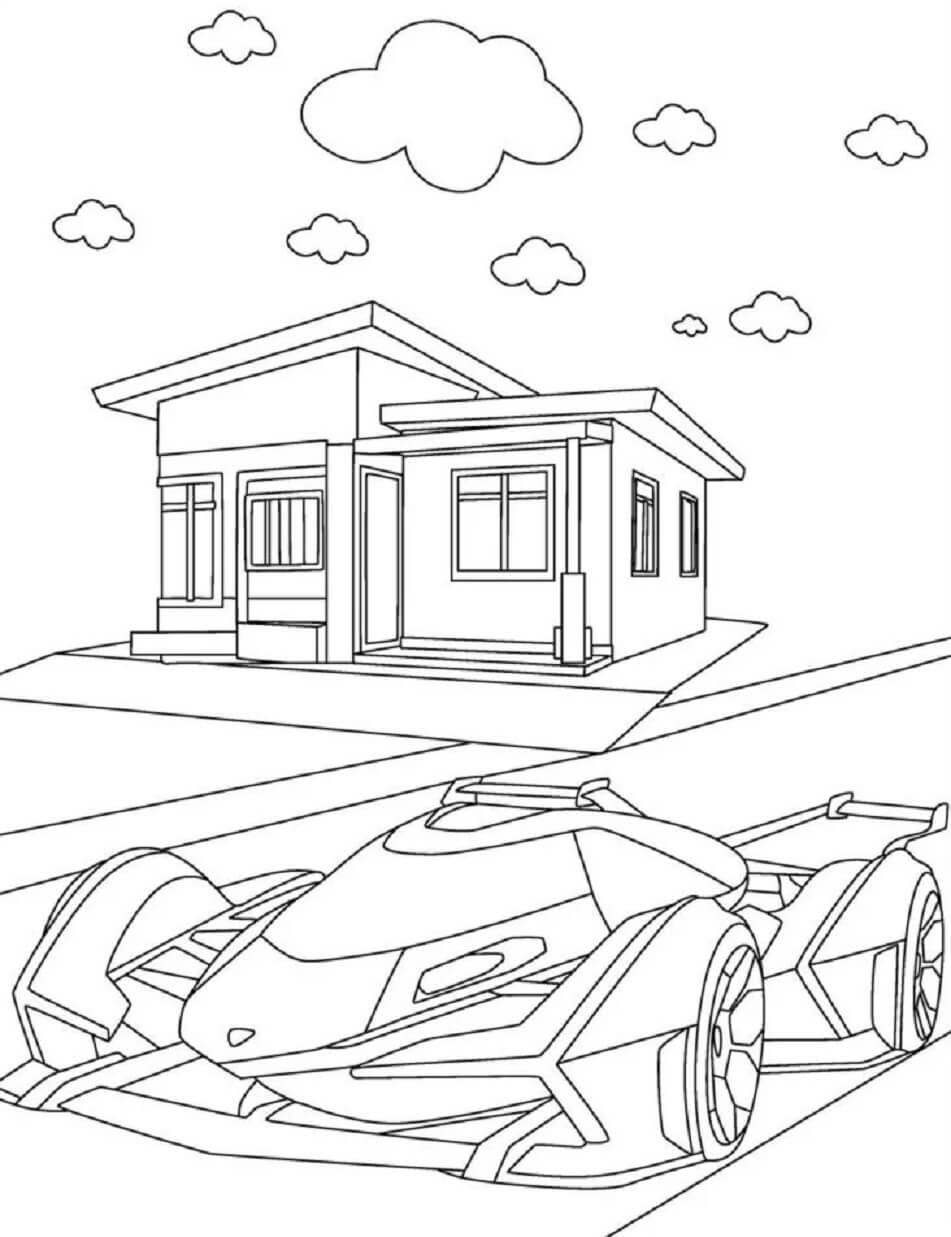 Lamborghini y Casa para colorear, imprimir e dibujar –