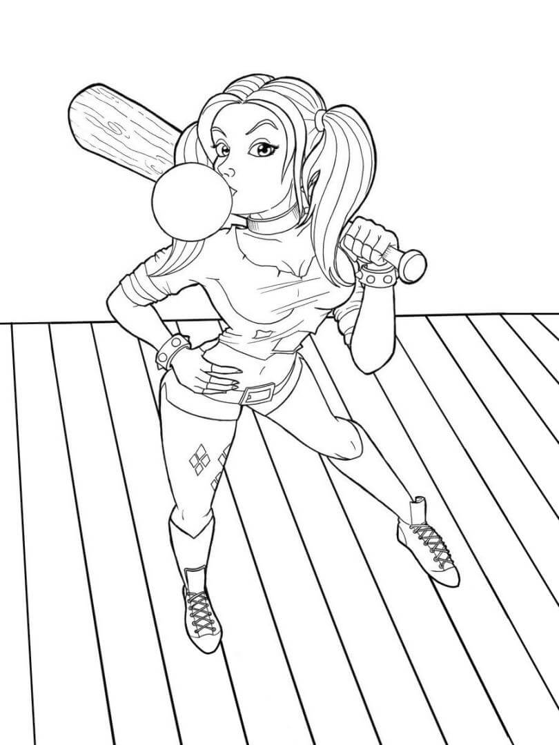 Linda Harley Quinn sosteniendo un bate de Béisbol