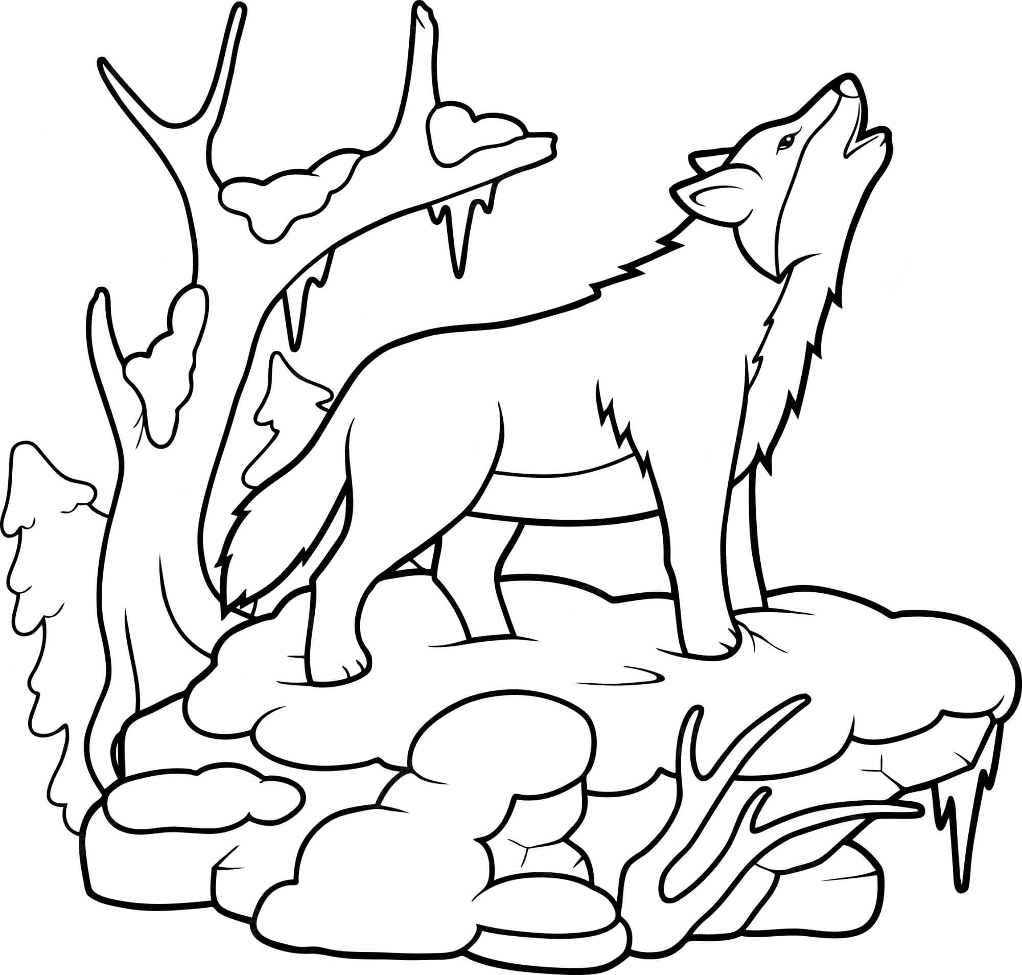 Lobo de Dibujos Animados Aullando para colorear, imprimir e dibujar  –