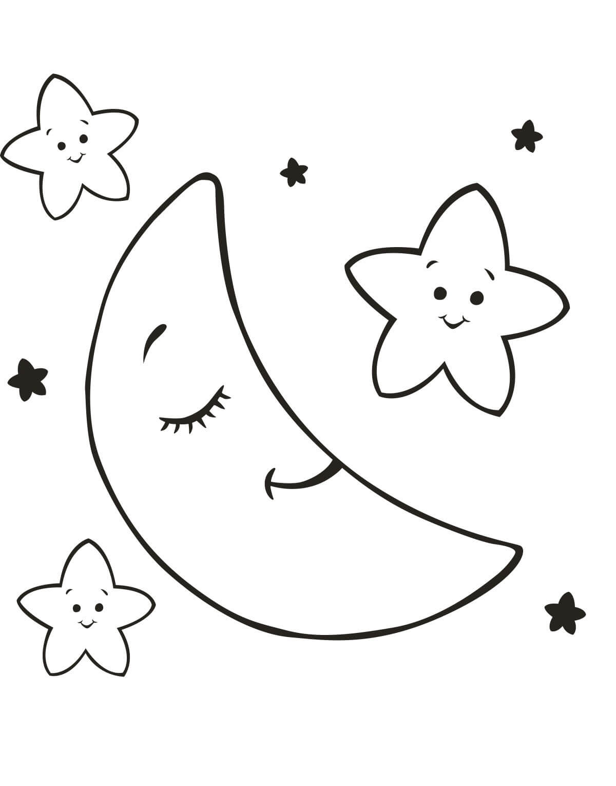 Luna de Dibujos Animados y tres Estrellas