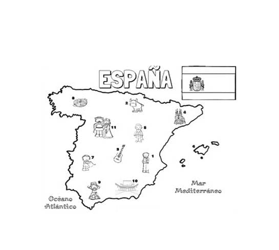 Mapa de España gratis para niños para colorear, imprimir e dibujar  –