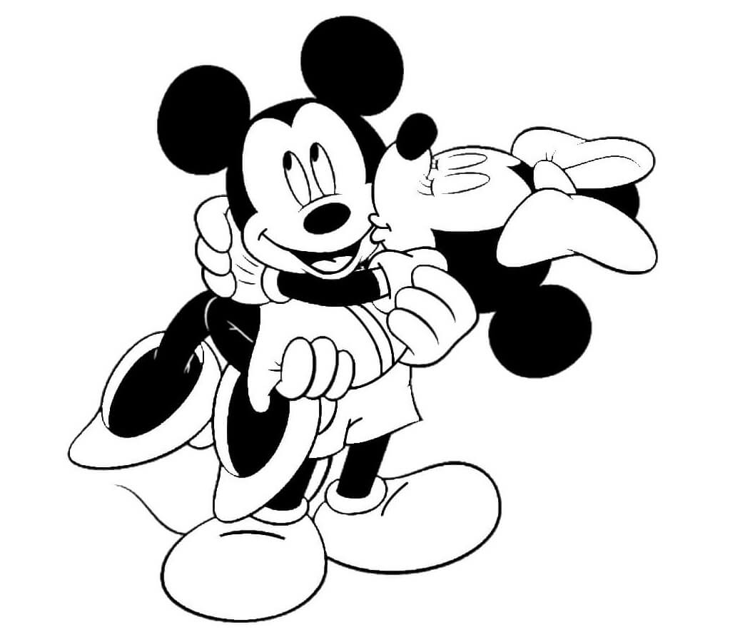 Mickey Mouse sosteniendo a Minnie Mouse