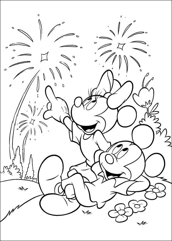 Mickey Mouse y Minnie Mouse Viendo Fuegos Artificiales
