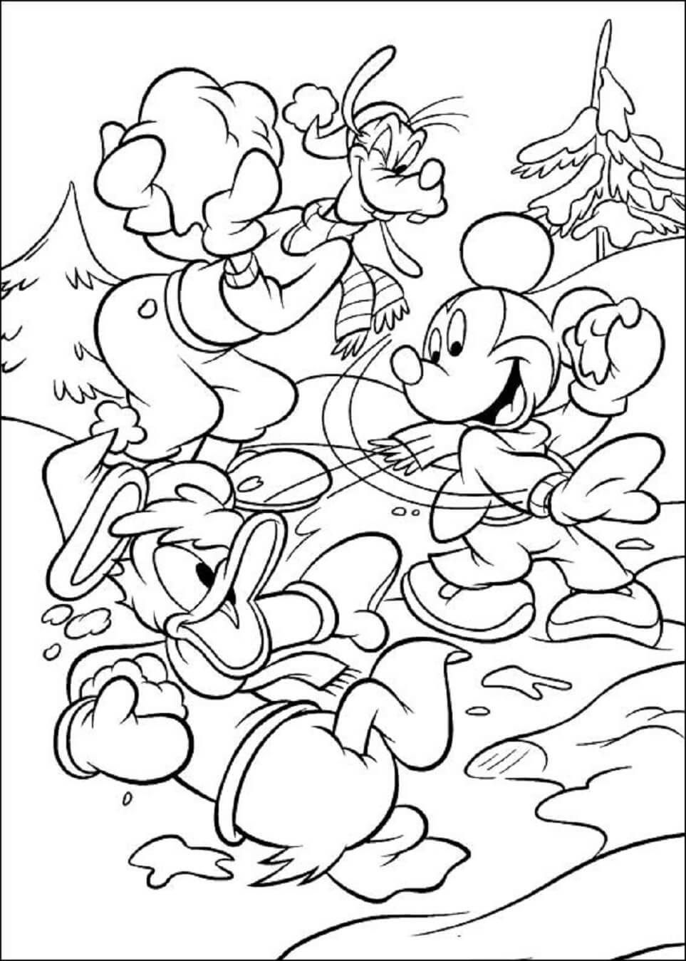 Mickey Mouse y sus Amigos Jugando a la Bola de Nieve