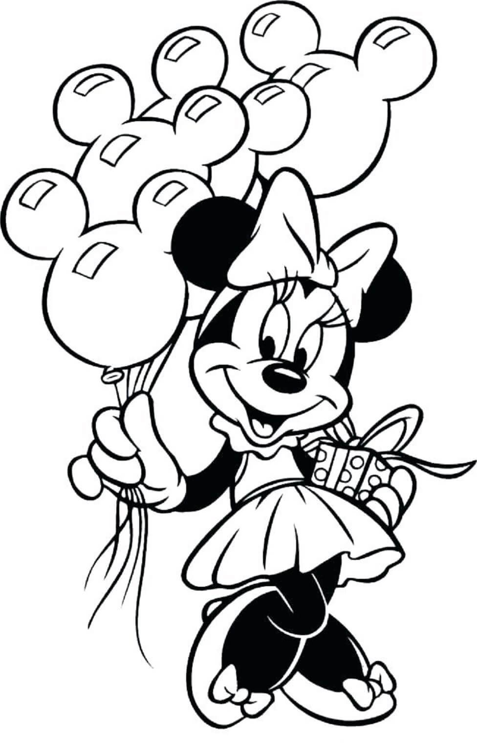 Minnie Mouse con Caja de Regalo y Globos en Navidad