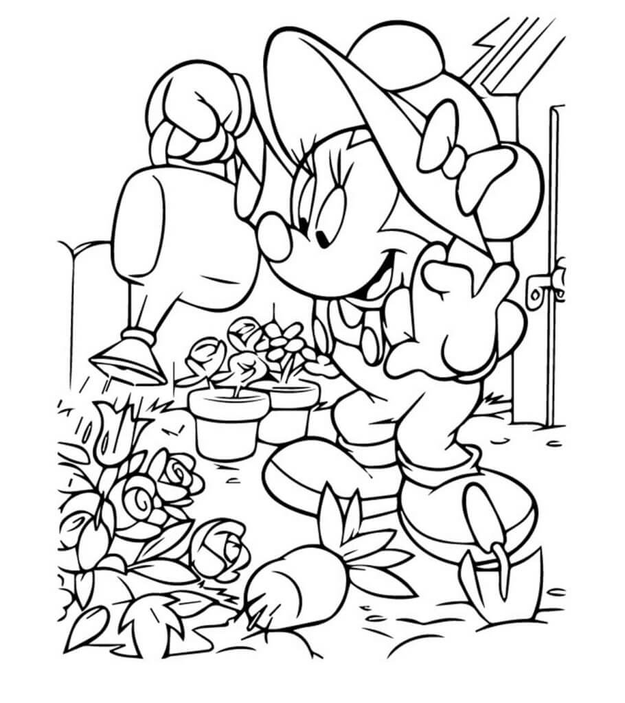 Minnie Mouse regando las Plantas