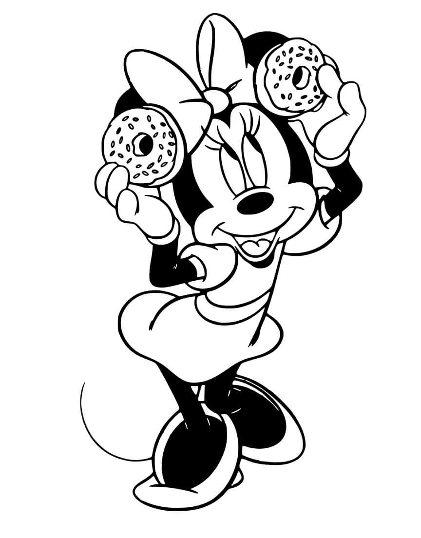 Minnie Mouse sosteniendo dos Donuts