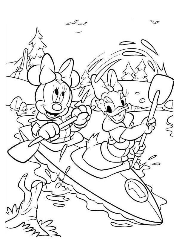 Minnie Mouse y Daisy Duck Remando en un Bote