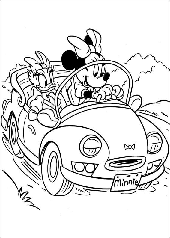 Minnie Mouse y Daisy Duck conduciendo un Coche
