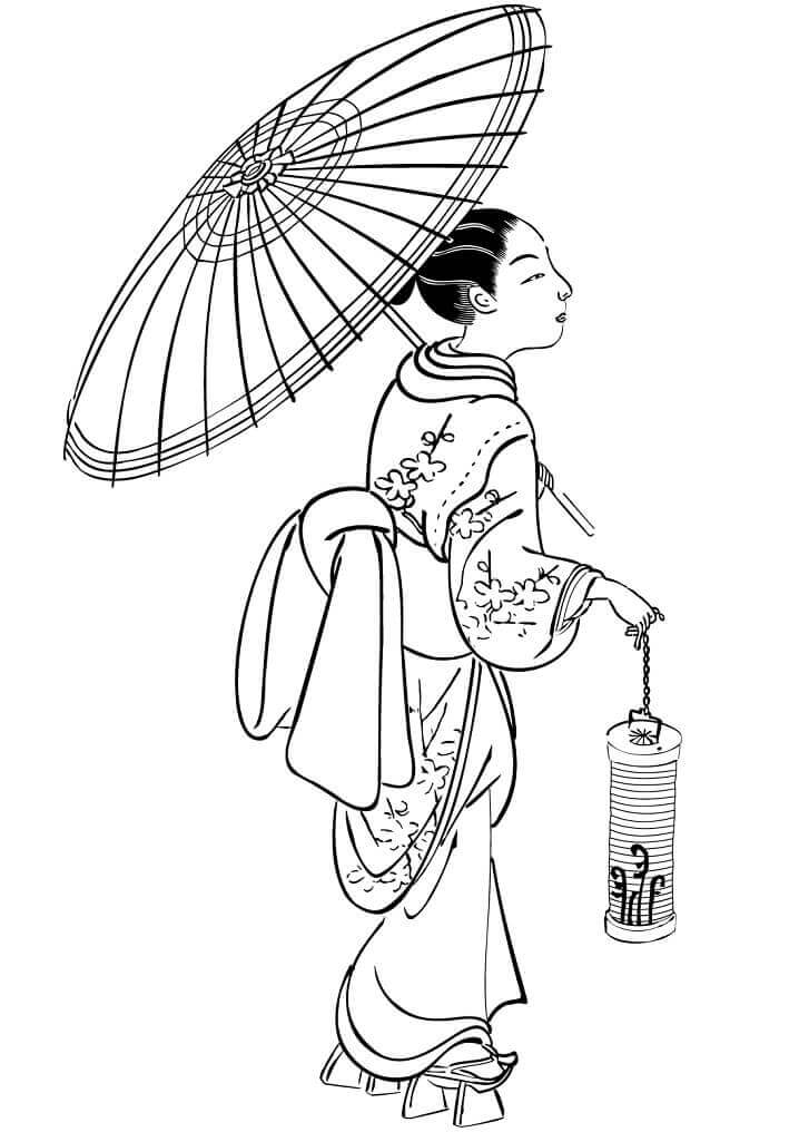 Mujer Japonesa con Paraguas