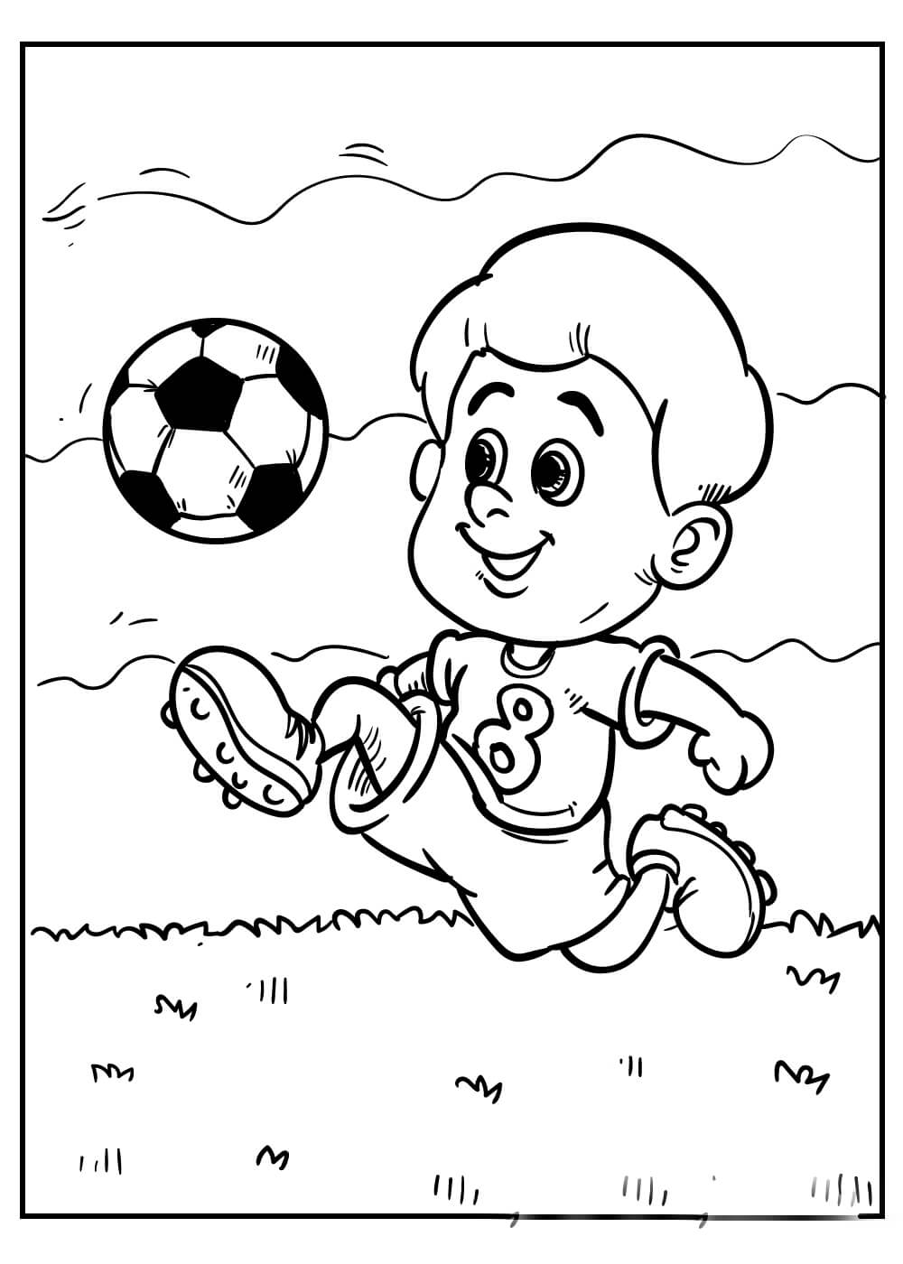 Niño, jugar al Fútbol para colorear, imprimir e dibujar –