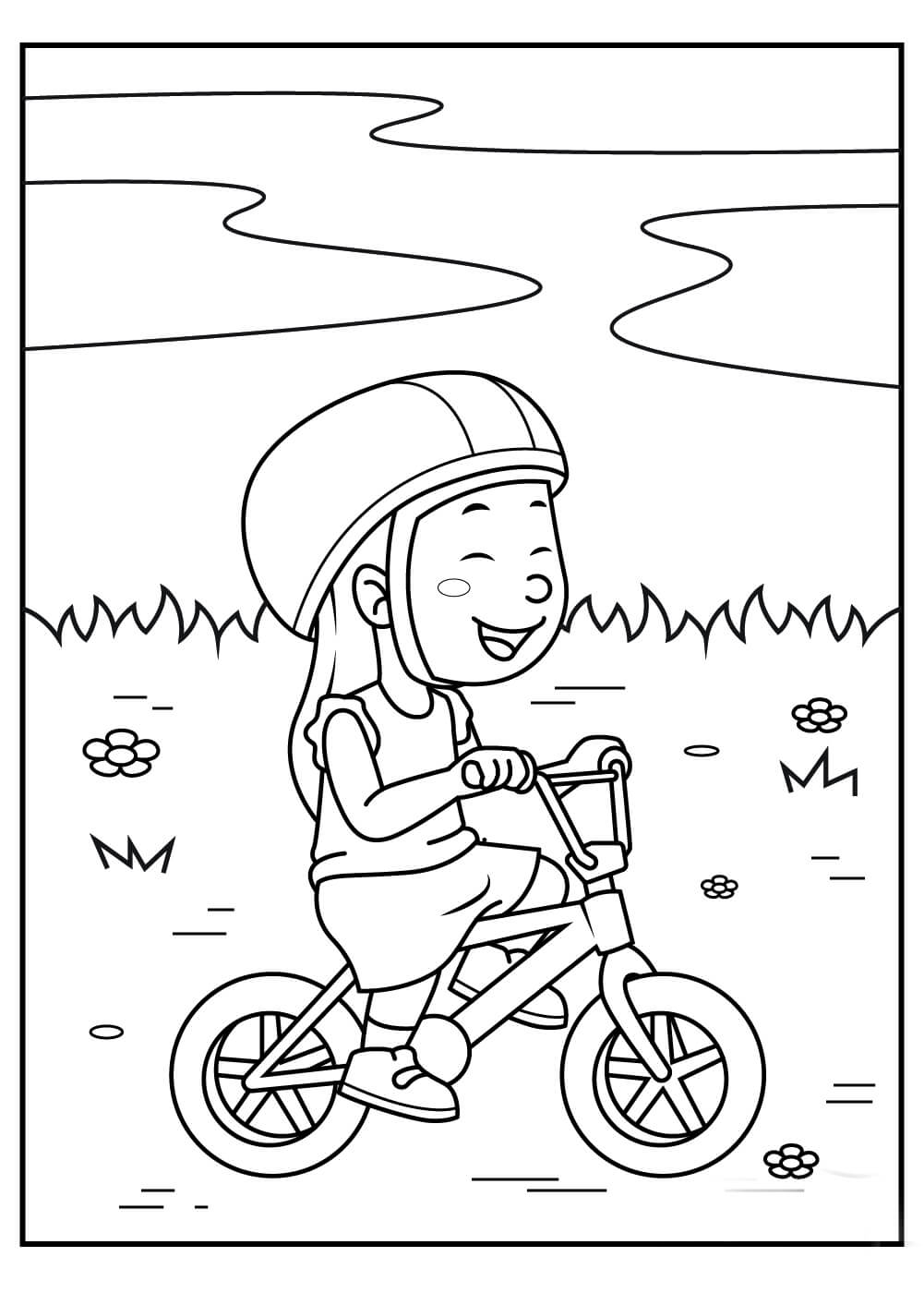 Niños Niña Montando Bicicleta para colorear, imprimir e dibujar  –