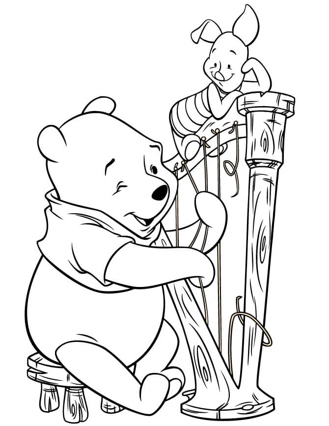 Oso Pooh y Lechón Tocando Instrumentos Musicales