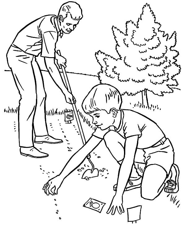 Padre e Hijo Plantando Semillas en el Jardín