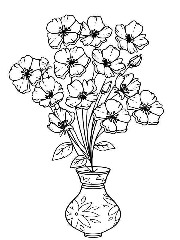 Página para Colorear de Florero con Flores de Petunia