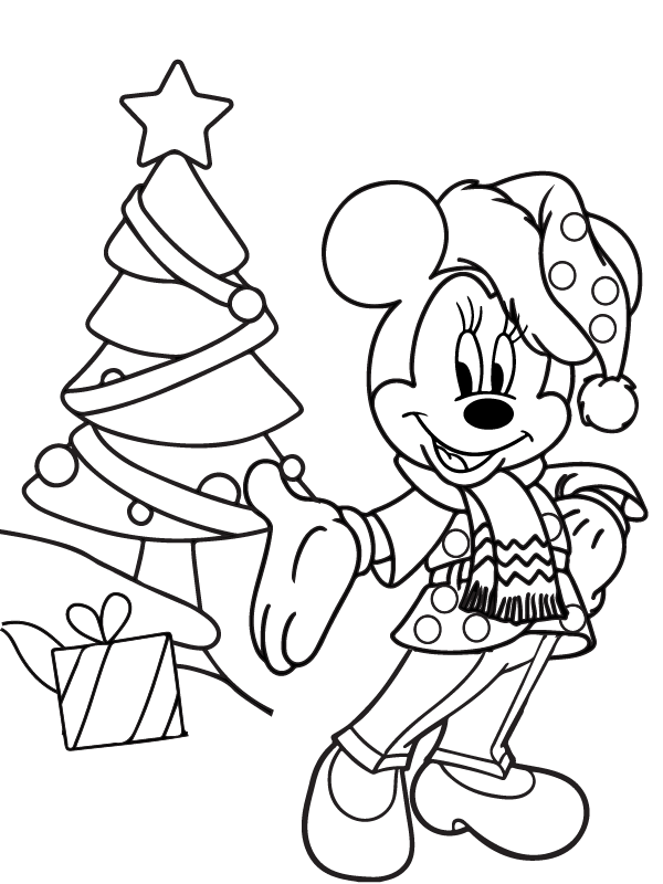 Página para Colorear de Minnie Mouse Navideña Jubilosa