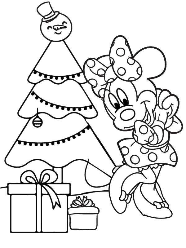 Página para Colorear de Minnie Mouse Navideña Satisfecha