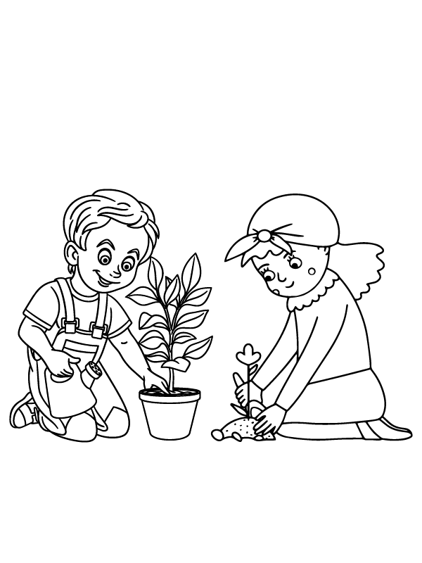 Página para Colorear del Plantado del Árbol Bebé