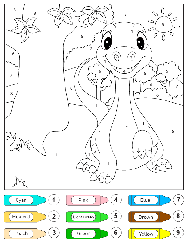 Página para colorear de Color por número adorable T-Rex