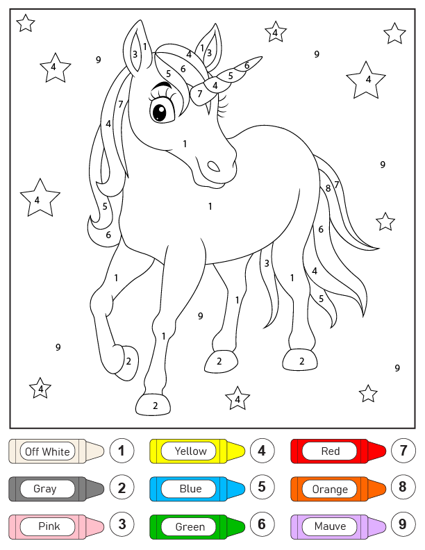 Página para colorear de Colorear por Números de Unicornio Magnífico