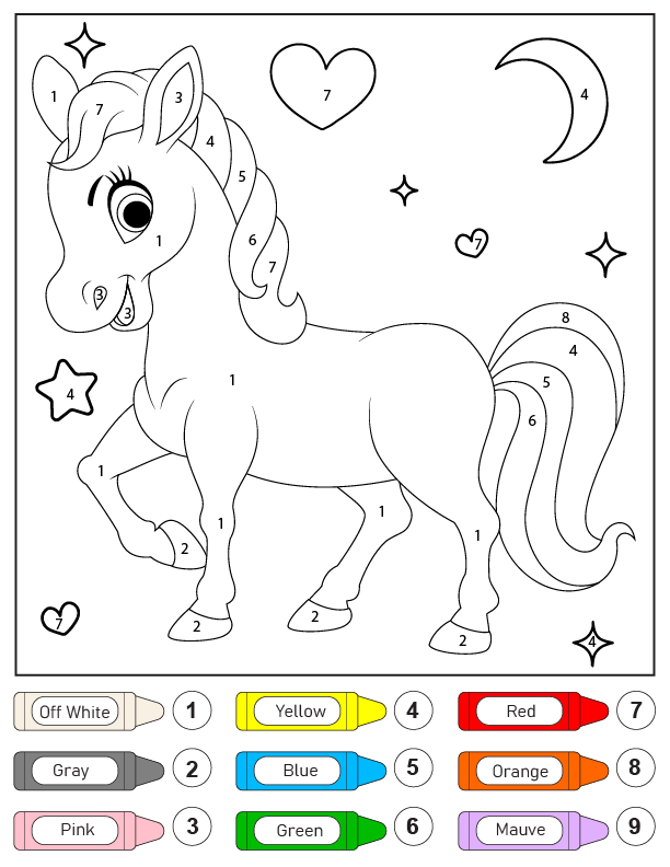 Página para colorear de Colorear por Números de Unicornio Precioso