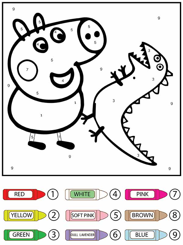 Página para colorear de Peppa Pig y Dragon Toy Color by Number