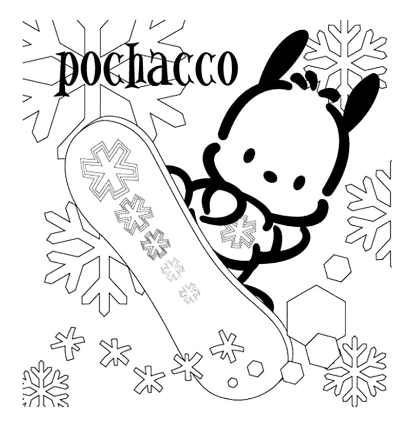 Página para colorear de Pochacco Snowboarding