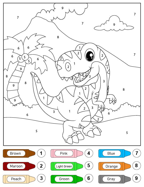 Página para colorear de dinosaurio T-Rex eufórico para colorear por número