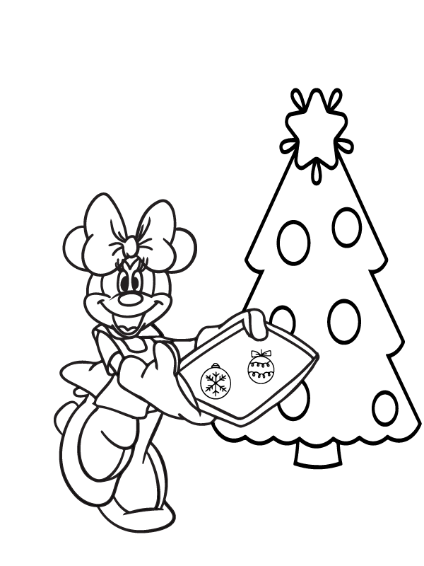 Página para colorear fácil de Minnie Mouse de Feliz Navidad