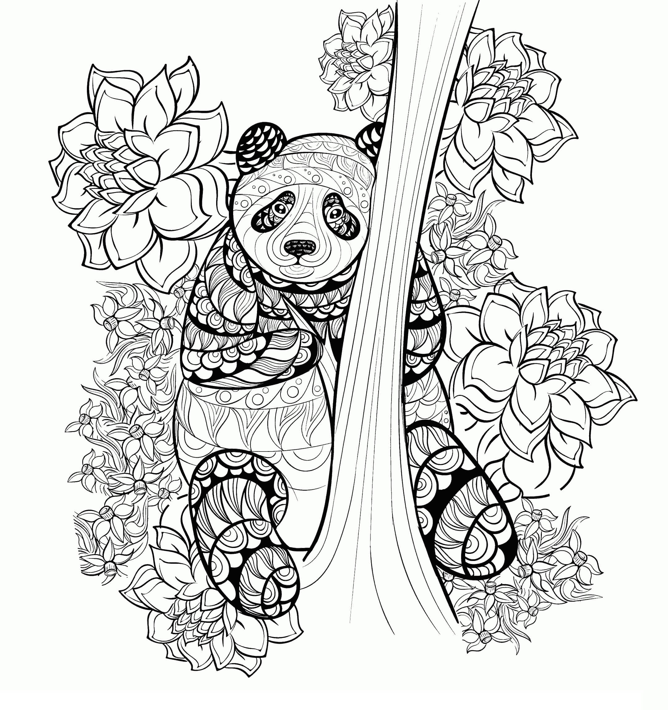 Panda con Mandala de Árbol y Flores