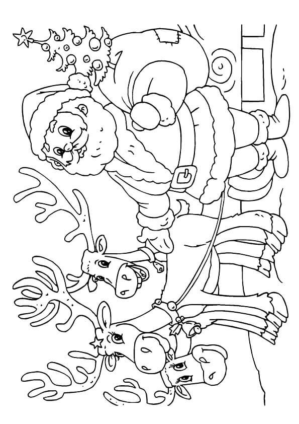 Papá Noel con sus Renos para colorear, imprimir e dibujar –
