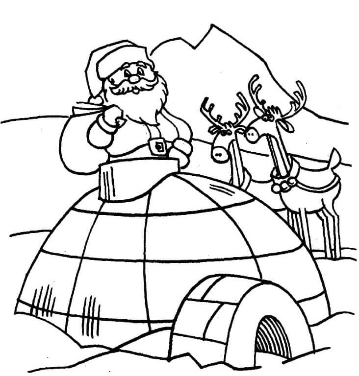 Papá Noel y dos Renos con Igloo