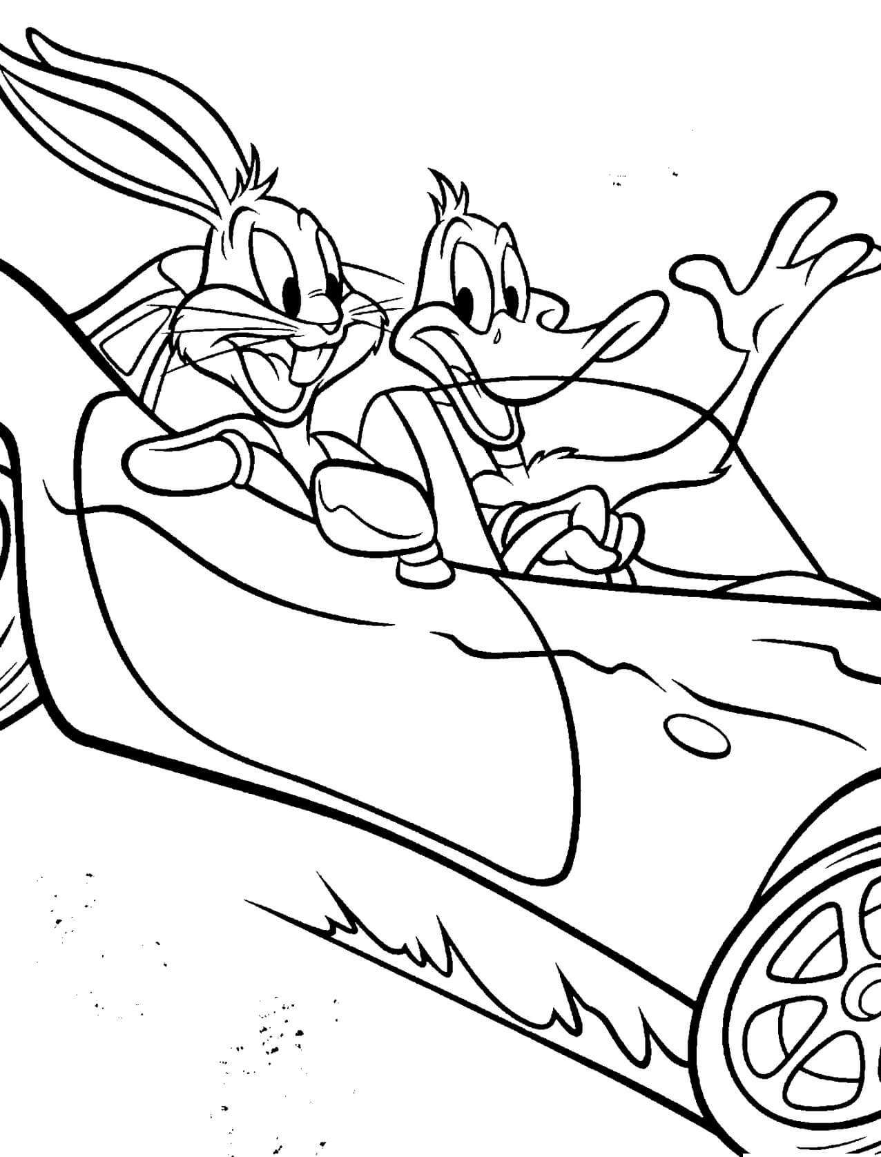 Pato Lucas y Bugs Bunny en el Coche