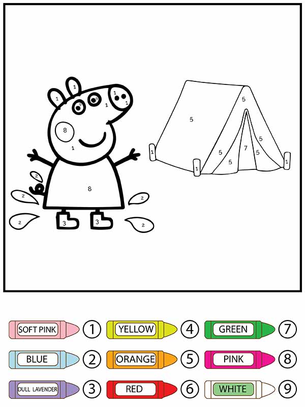 Peppa Pig Camping Colorear por Número Página para Colorear