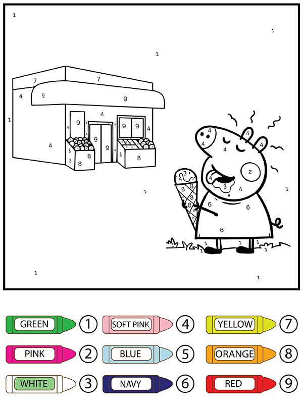Peppa Pig Comiendo Helado Colorear por Números Página para Colorear