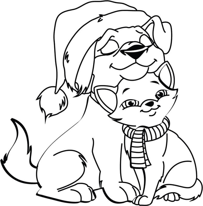Perro y gato en Navidad