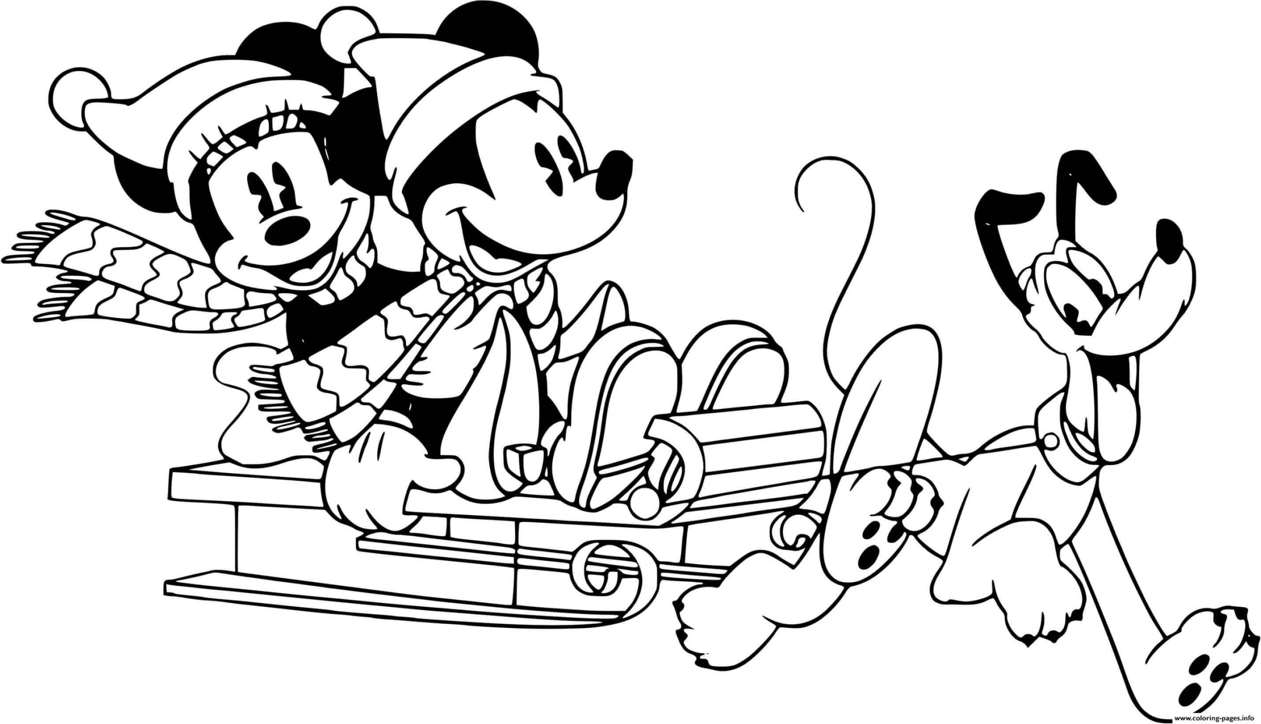 Plutón y pareja Mickey y Minnie Mouse para colorear, imprimir e dibujar  –