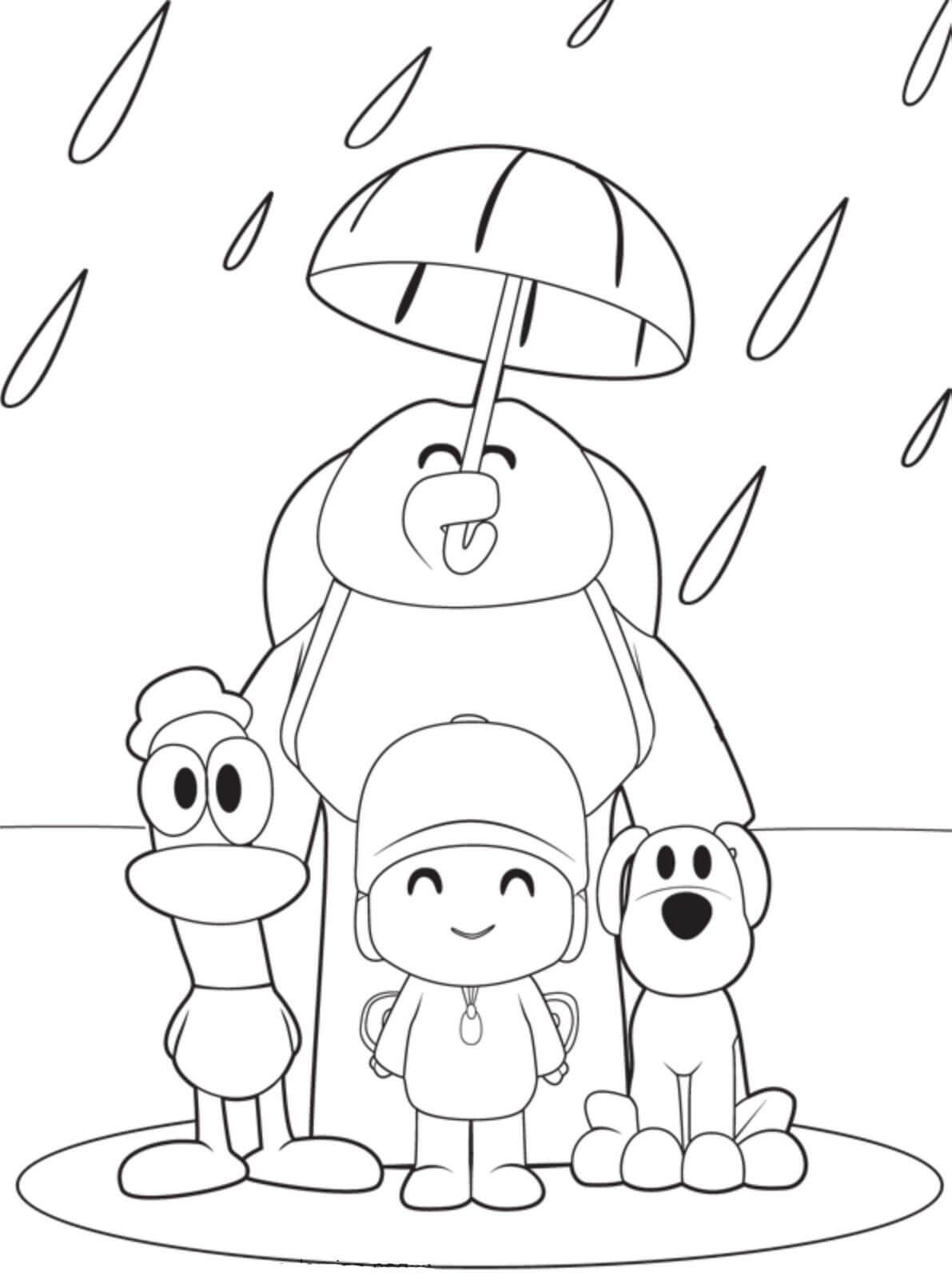 Pocoyo And Friends Standing in The Rain