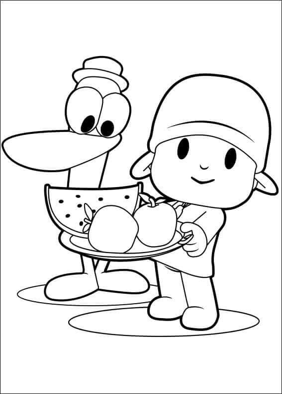 Pocoyo and Pato Holding Bowl of Fruit