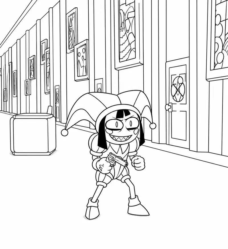 Pomni Corriendo Por Un Pasillo