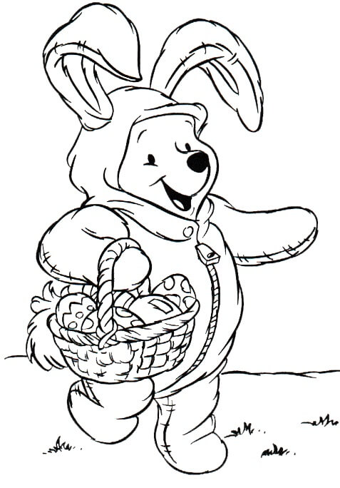 Pooh Bear Sosteniendo una Cesta de Huevos de Pascua