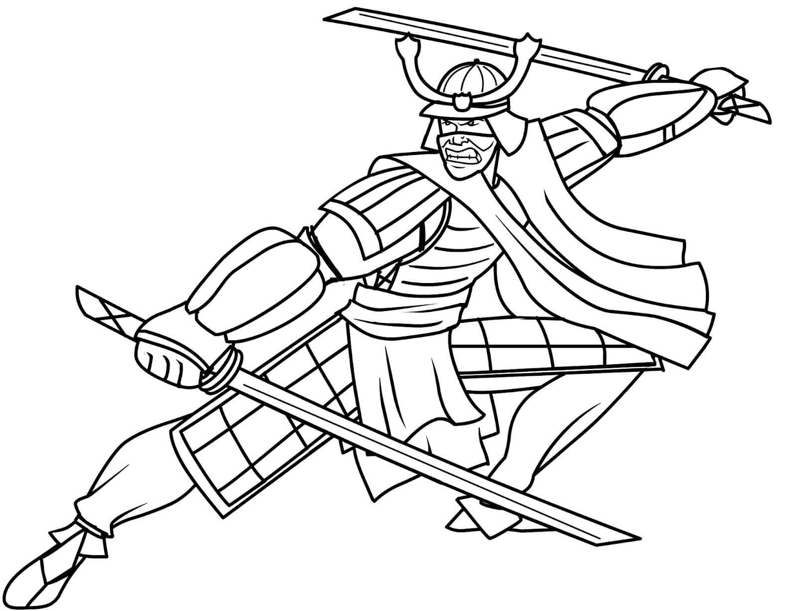 Samurai Sosteniendo Dos Espadas Para Colorear Imprimir E Dibujar