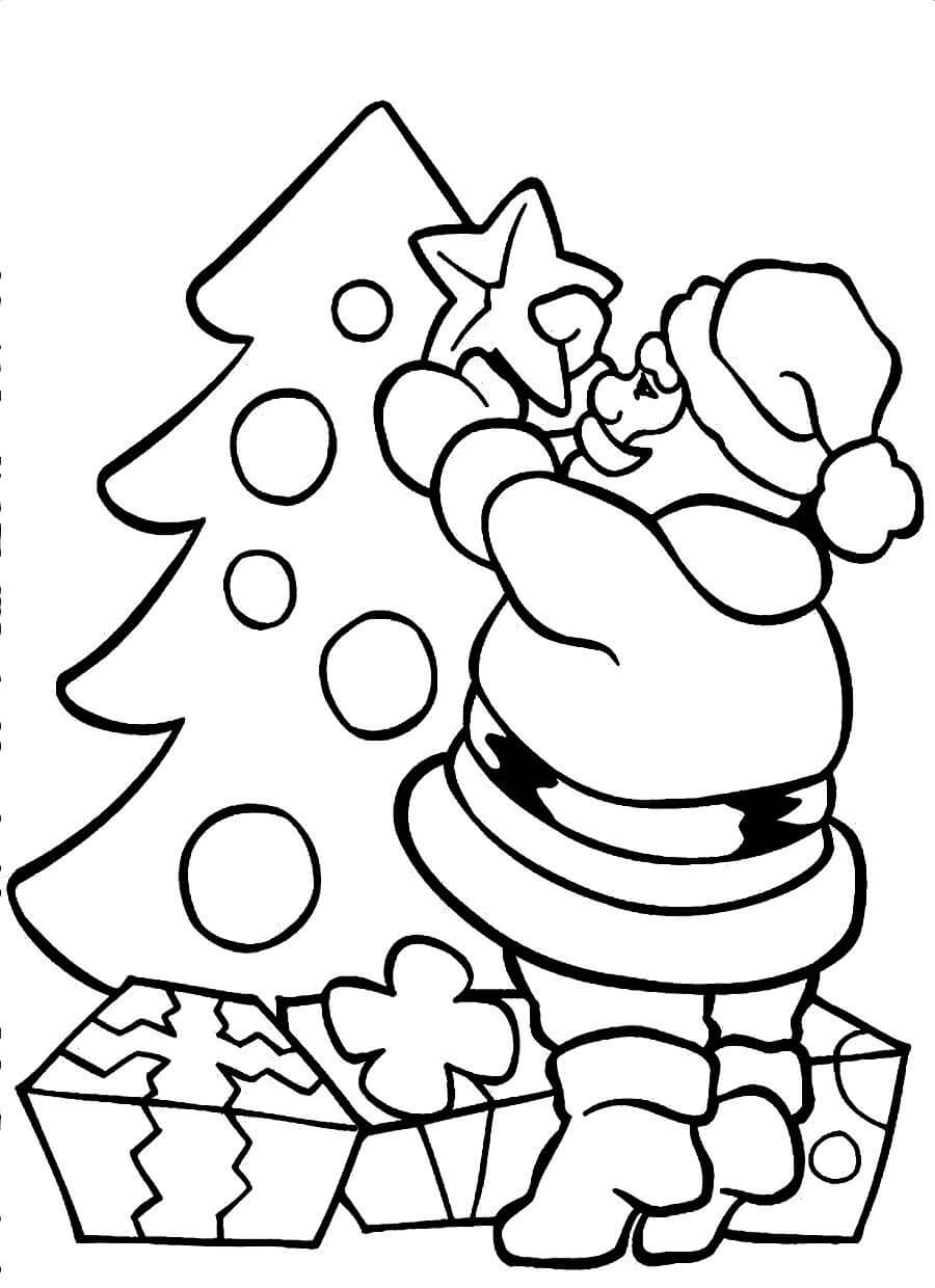 Santa preparando el árbol de Navidad