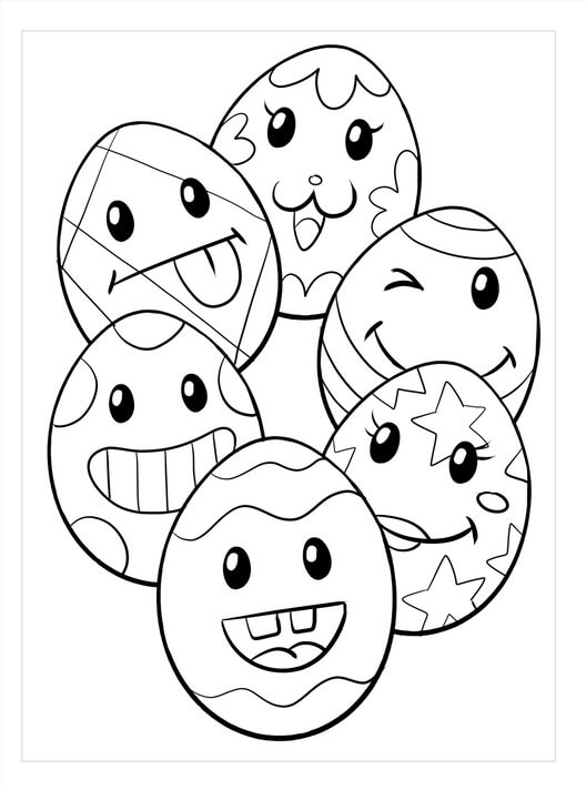 Seis huevos de Pascua de Dibujos Animados para colorear, imprimir e dibujar  –