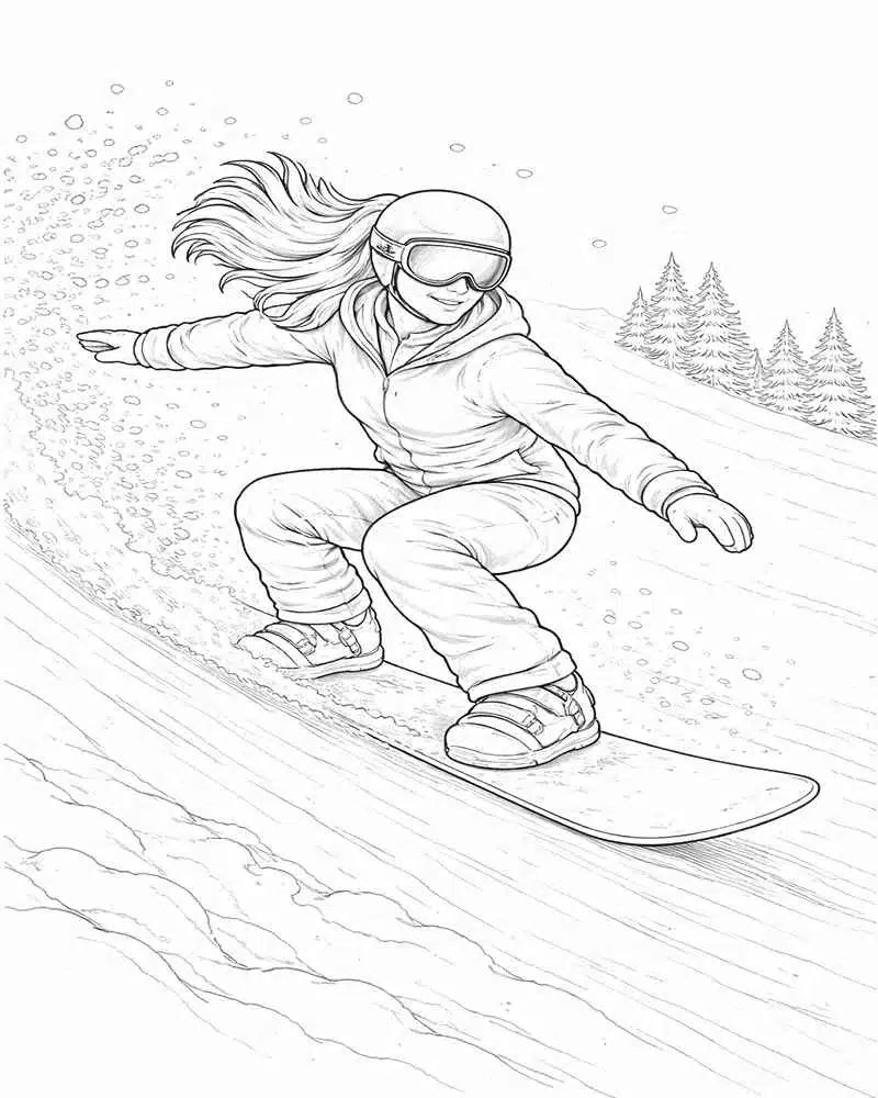 Snowboarder Femenina Descendiendo La Pista